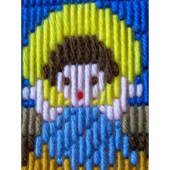 Nativity Scene Completed Needlepoint Art Ready to Hang Plastic back 16.5"x13.25" - Picture 5 of 11